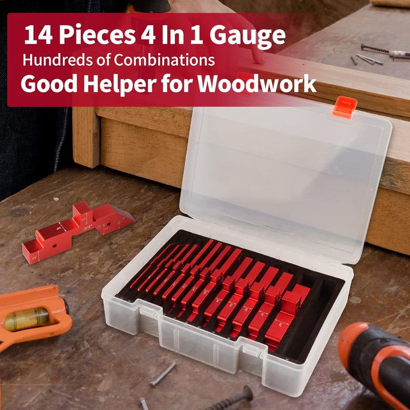 KAGYIFLY Setup Blocks Woodworking, 14pcs Aluminum Setup Blocks Height Gauge Set for Router Table Saw and Angle Measure Set up (Each Setup Bars has Different Thickness) - Image 4